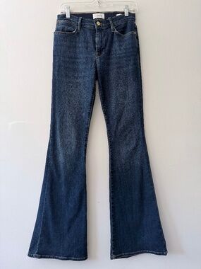 Frame 'Le High Flare' Dark Denim Stretch 5 Pocket Zip Size 27